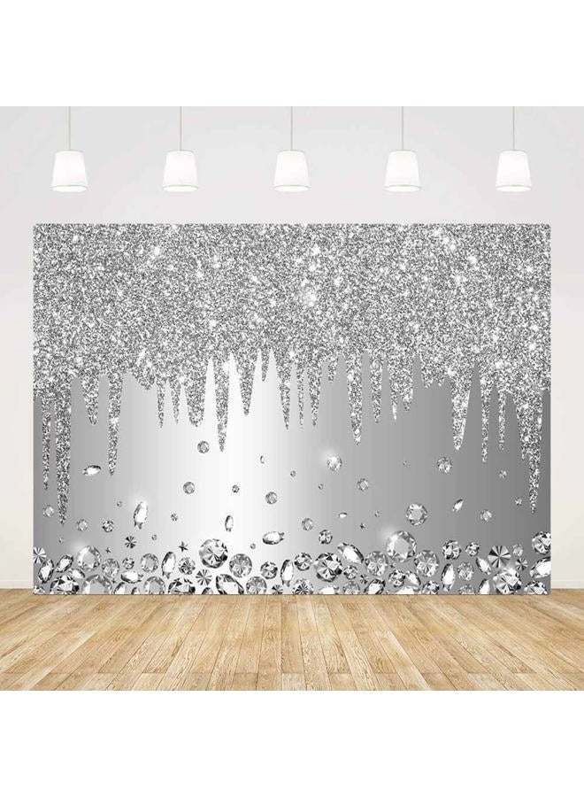 ABLIN 7x5ft Silver Backdrop Print Dripping Glitter Crystal Diamond Silver Happy Birthday Party Bridal Shower Wedding Decorations Photography Background Photo Shoot Props - Image 1