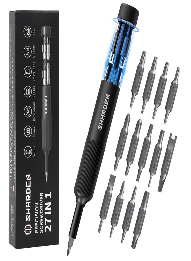 Sharden 27-In-1 Precision Screwdriver Set Multi Bit Small Screwdriver Magnetic Mini Screwdriver Set Pen Style Manual Repair Tool Kit For Eyeglass, Watch, Computer, Jewelers, Laptop, Electronics, Phone