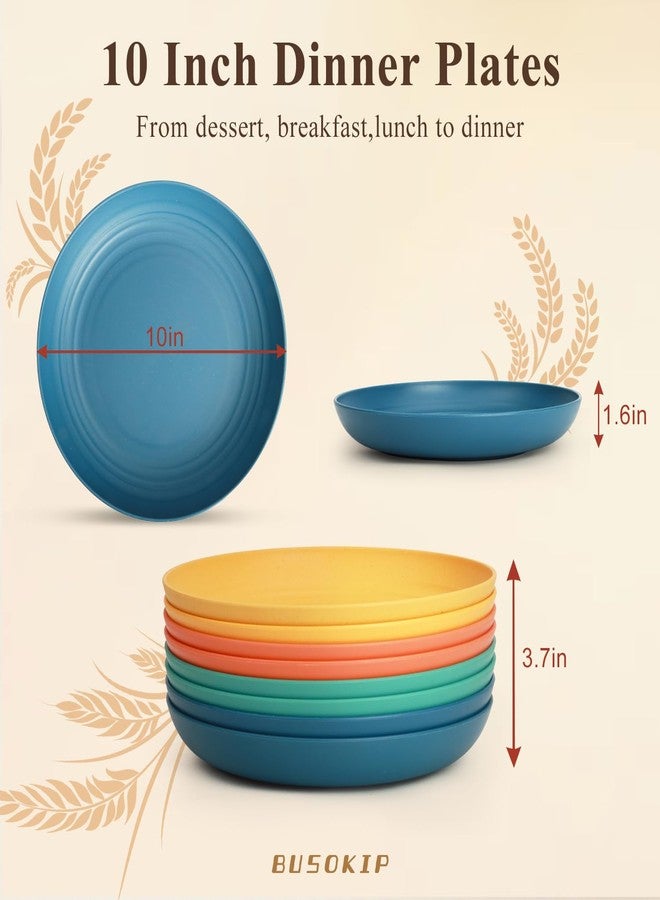 BUSOKIP Wheat Straw Plates Set for 8, Unbreakable & Lightweight Dinner Plate 10 Inch, Plastic Plates Reusable, Microwave and Dishwasher Safe Kitchen Plate for Outdoor, Camping, Picnic- Multi - Image 2