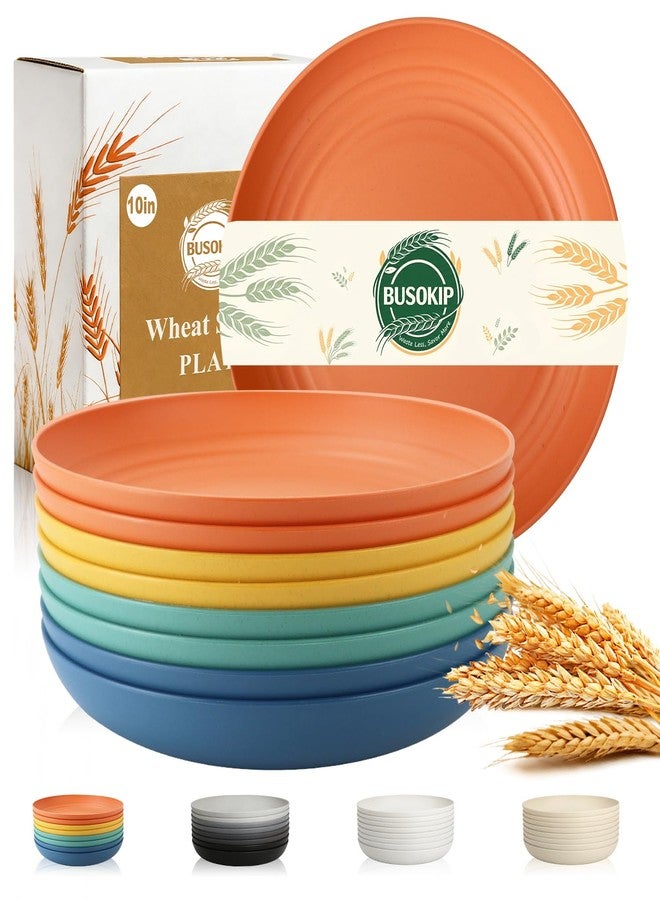 BUSOKIP Wheat Straw Plates Set for 8, Unbreakable & Lightweight Dinner Plate 10 Inch, Plastic Plates Reusable, Microwave and Dishwasher Safe Kitchen Plate for Outdoor, Camping, Picnic- Multi - Image 1