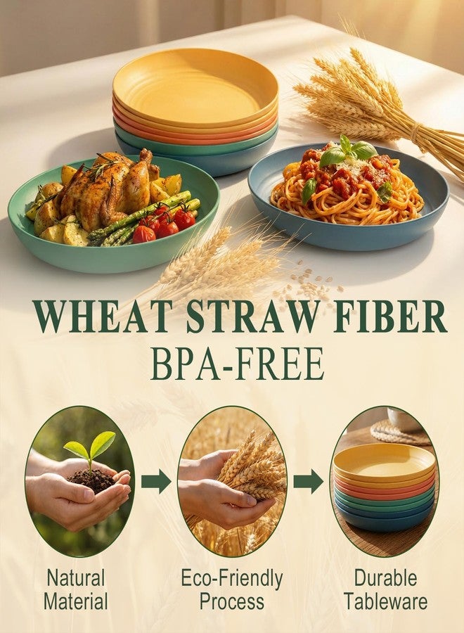 BUSOKIP Wheat Straw Plates Set for 8, Unbreakable & Lightweight Dinner Plate 10 Inch, Plastic Plates Reusable, Microwave and Dishwasher Safe Kitchen Plate for Outdoor, Camping, Picnic- Multi - Image 3