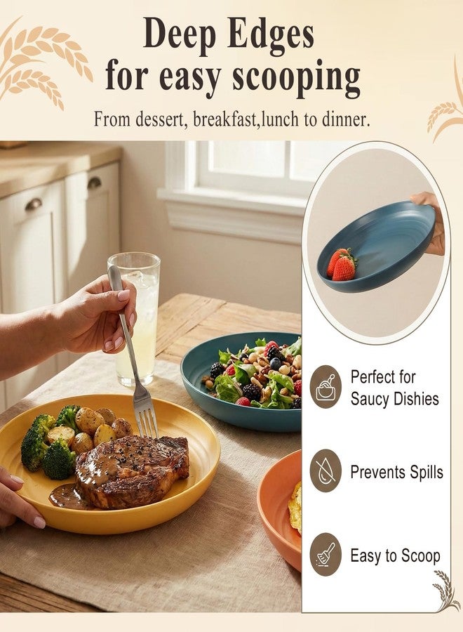 BUSOKIP Wheat Straw Plates Set for 8, Unbreakable & Lightweight Dinner Plate 10 Inch, Plastic Plates Reusable, Microwave and Dishwasher Safe Kitchen Plate for Outdoor, Camping, Picnic- Multi - Image 5