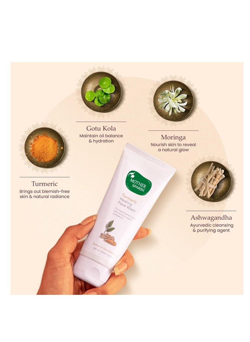 Mother Sparsh - Mother Sparsh Turmeric Healing Face Wash For Hyperpigmentation Dark Spots & Radiant Complexion  With Turmeric Gotu Kola & Ginseng Extract  Deeply Cleanses & Unclog Pores  100ml - Image 1