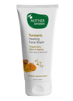 Mother Sparsh Turmeric Healing Face Wash For Hyperpigmentation Dark Spots & Radiant Complexion  With Turmeric Gotu Kola & Ginseng Extract  Deeply Cleanses & Unclog Pores  100ml