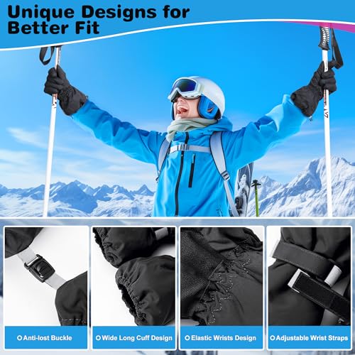 ThxToms Kids Winter Gloves, Waterproof Ski Snow Gloves for Boys and Girls, Winter Warm Gloves for Cold Weather Outdoor Play (Black Ages 7-10) - Image 5