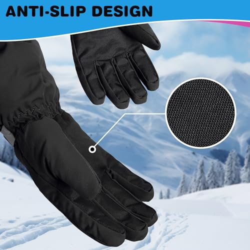 ThxToms Kids Winter Gloves, Waterproof Ski Snow Gloves for Boys and Girls, Winter Warm Gloves for Cold Weather Outdoor Play (Black Ages 7-10) - Image 4