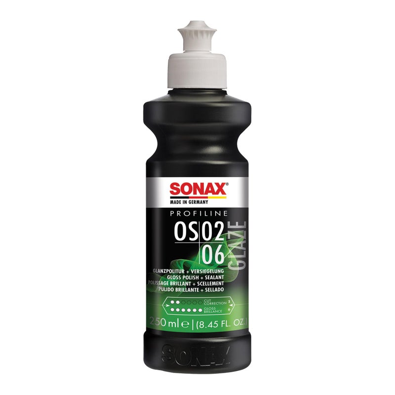 SONAX Glaze OS 02-06 247141 | ملمع سيارات شامل لإزالة الخدوش، لمسة نهائية لامعة وحماية سيراميكية | متانة لمدة 6 أشهر تعتمد على SiO2 | نتائج خالية من الهولوجرام لجميع الدهانات | 250 مل - Image 1