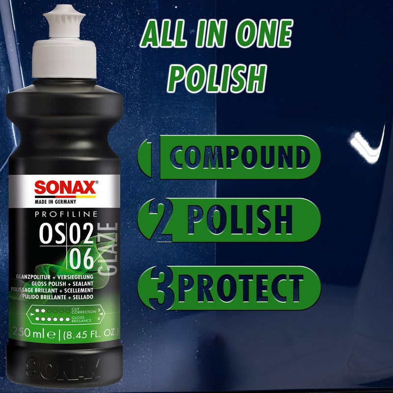SONAX Glaze OS 02-06 247141 | ملمع سيارات شامل لإزالة الخدوش، لمسة نهائية لامعة وحماية سيراميكية | متانة لمدة 6 أشهر تعتمد على SiO2 | نتائج خالية من الهولوجرام لجميع الدهانات | 250 مل - Image 5
