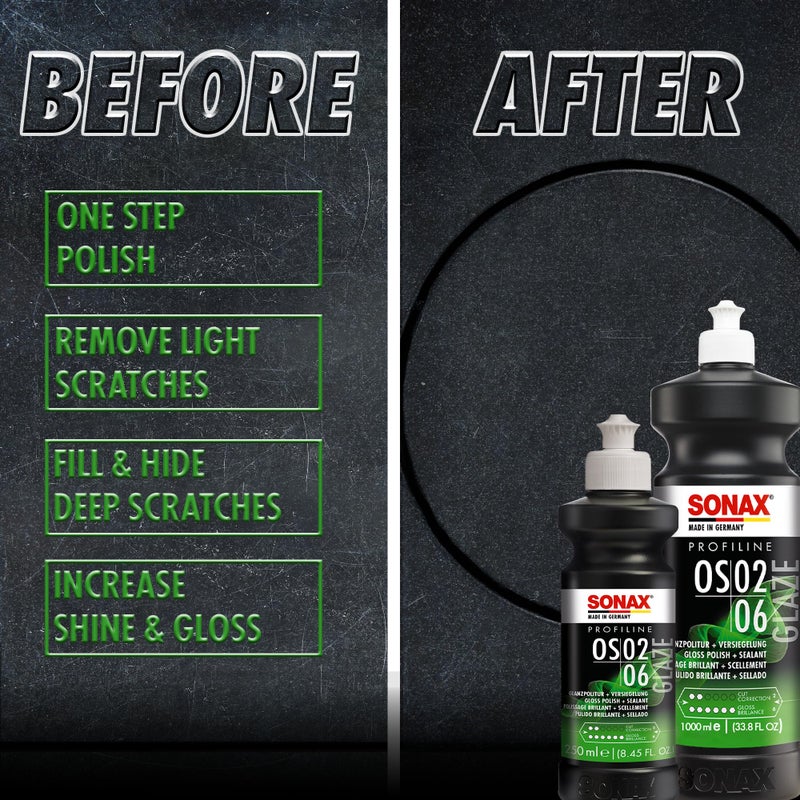 SONAX Glaze OS 02-06 247141 | ملمع سيارات شامل لإزالة الخدوش، لمسة نهائية لامعة وحماية سيراميكية | متانة لمدة 6 أشهر تعتمد على SiO2 | نتائج خالية من الهولوجرام لجميع الدهانات | 250 مل - Image 3