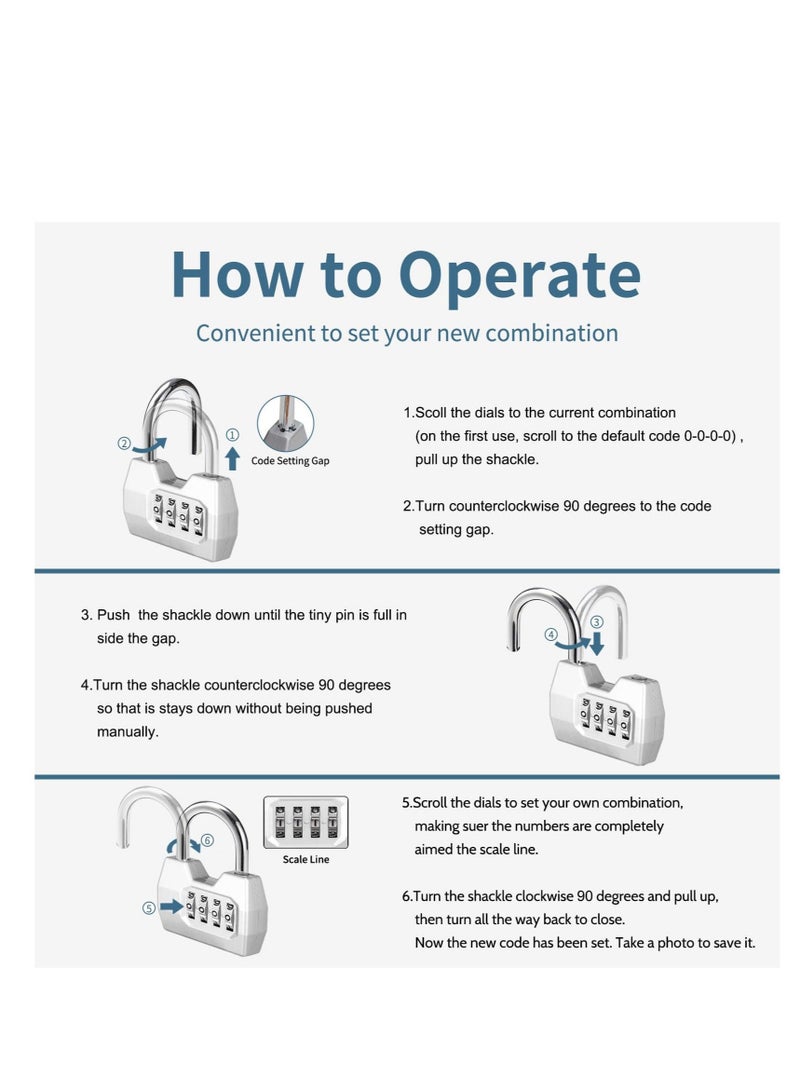 4 Digit Combination Lock Outdoor, Heavy Duty Locker Lock, Combination Lock for Locker, Waterproof Combo Lock for Gym Locker, Hasp Storage, Shed, Fence, Gate, Silver - Image 5