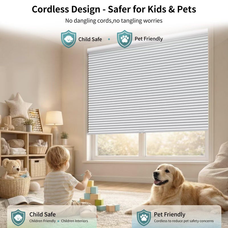 MYshade Cordless Blackout Cellular Shades for Windows, Honeycomb Window Shades with Thermal Insulation, Child & Pet Safe Room Darkening Shade, Easy Install,34" W x 72" H, White - Image 2