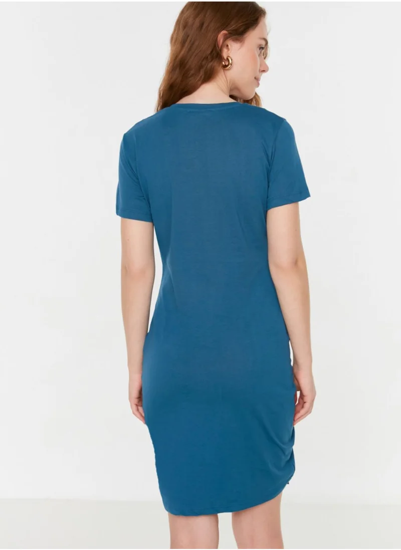trendyol Printed Ruched Knitted Dress