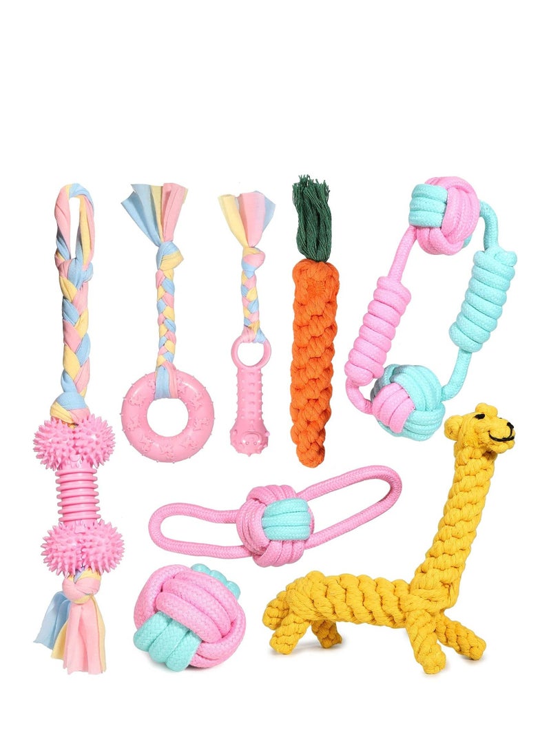 Generic - Puppy Dog Chew Toys Toy Set Teething Training Chewing for Aggressive Chewers Interactive Pink Rope and Ball 8 Weeks Small Puppies Medium Large Dogs 8pcs - Image 1