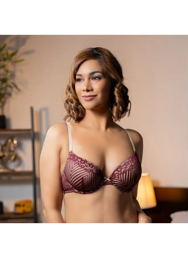 Aadaraya Aadaraya Lace Detail Plunge Bra with Hook and Eye Closure