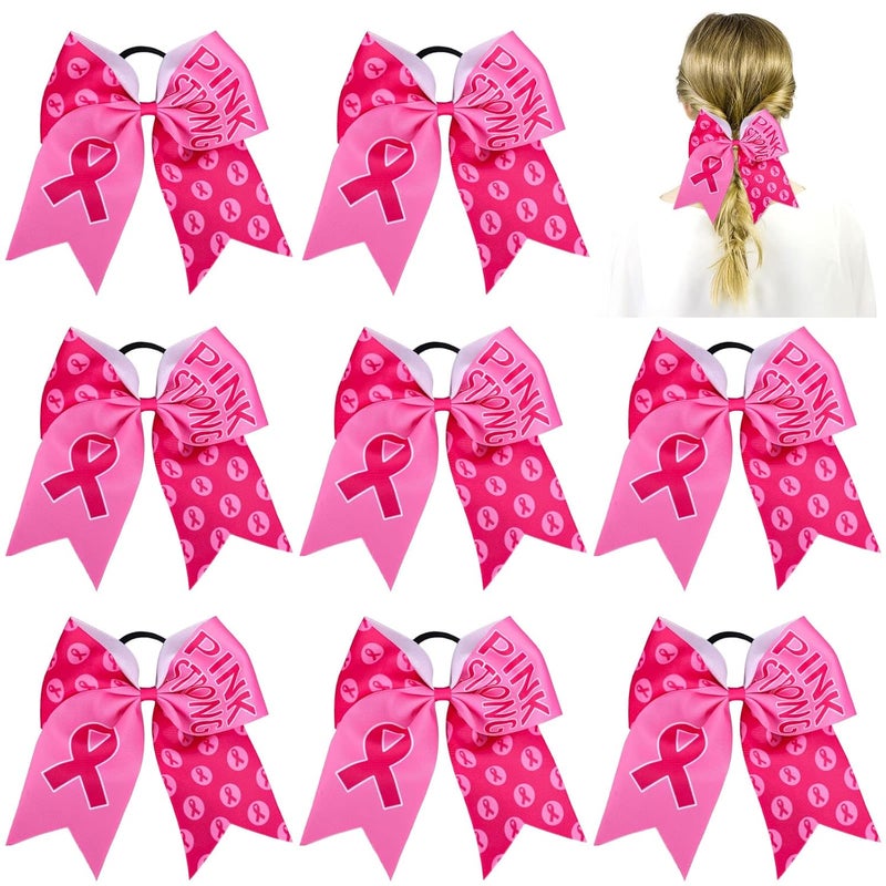 Whaline 8Pcs Large Cheerleading Hair Accessories with Pink Ribbon Elastic Ponytail Holders  Breast Cancer Awareness Costume Decoration