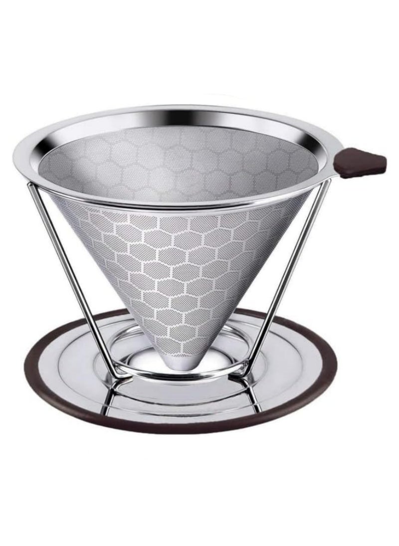 Generic 1Pcs Coffee Filter with Stand Stainless Steel Honeycombed Cone Coffee Filter with Removable Stand Paperless Pour Over Coffee Maker Reusable Pour Over Coffee Filter 1-6 Cup  - Image 1