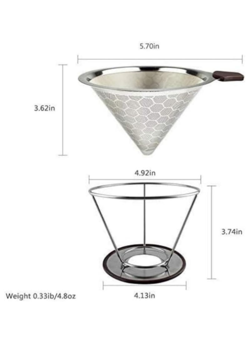 Generic 1Pcs Coffee Filter with Stand Stainless Steel Honeycombed Cone Coffee Filter with Removable Stand Paperless Pour Over Coffee Maker Reusable Pour Over Coffee Filter 1-6 Cup  - Image 2