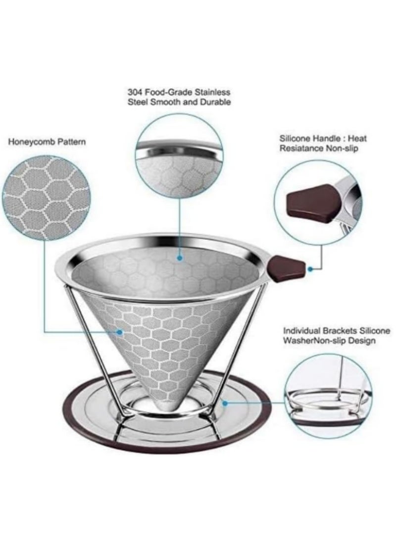 Generic 1Pcs Coffee Filter with Stand Stainless Steel Honeycombed Cone Coffee Filter with Removable Stand Paperless Pour Over Coffee Maker Reusable Pour Over Coffee Filter 1-6 Cup  - Image 3