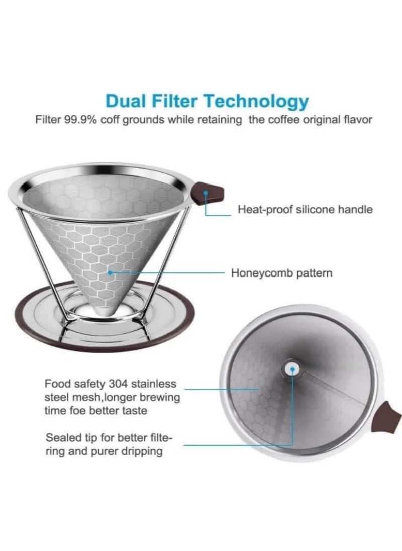 Generic 1Pcs Coffee Filter with Stand Stainless Steel Honeycombed Cone Coffee Filter with Removable Stand Paperless Pour Over Coffee Maker Reusable Pour Over Coffee Filter 1-6 Cup  - Image 4