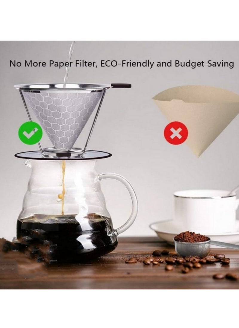 Generic 1Pcs Coffee Filter with Stand Stainless Steel Honeycombed Cone Coffee Filter with Removable Stand Paperless Pour Over Coffee Maker Reusable Pour Over Coffee Filter 1-6 Cup  - Image 5