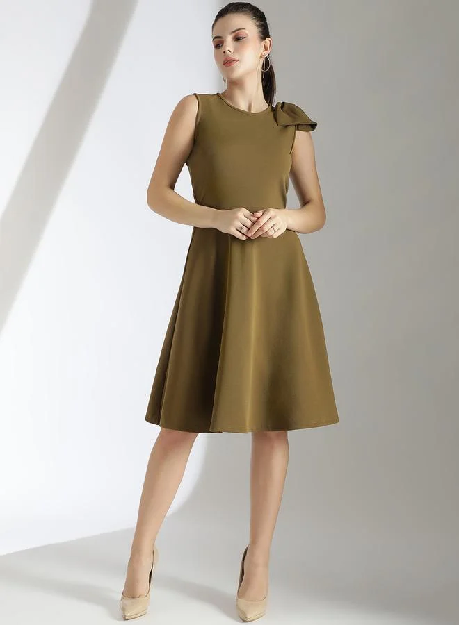 Kotty Kotty Solid Sleeveless Fit and Flare Knee Length Dress