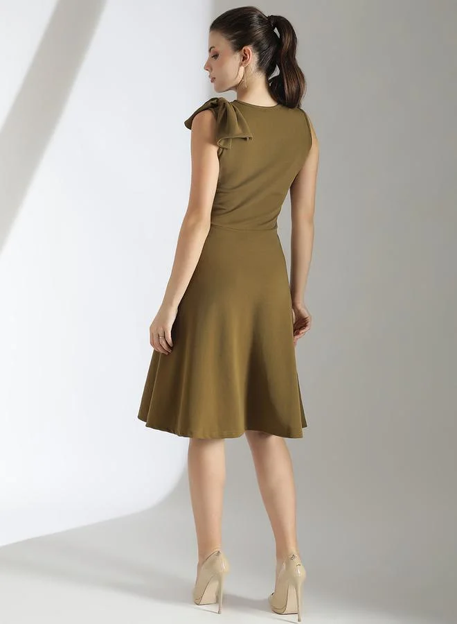 Kotty Kotty Solid Sleeveless Fit and Flare Knee Length Dress