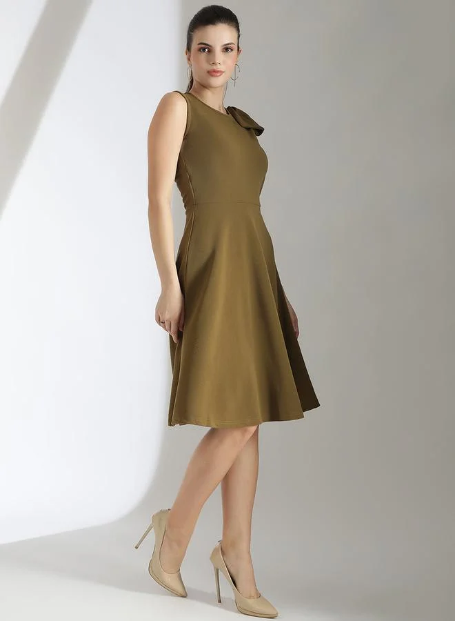 Kotty Kotty Solid Sleeveless Fit and Flare Knee Length Dress