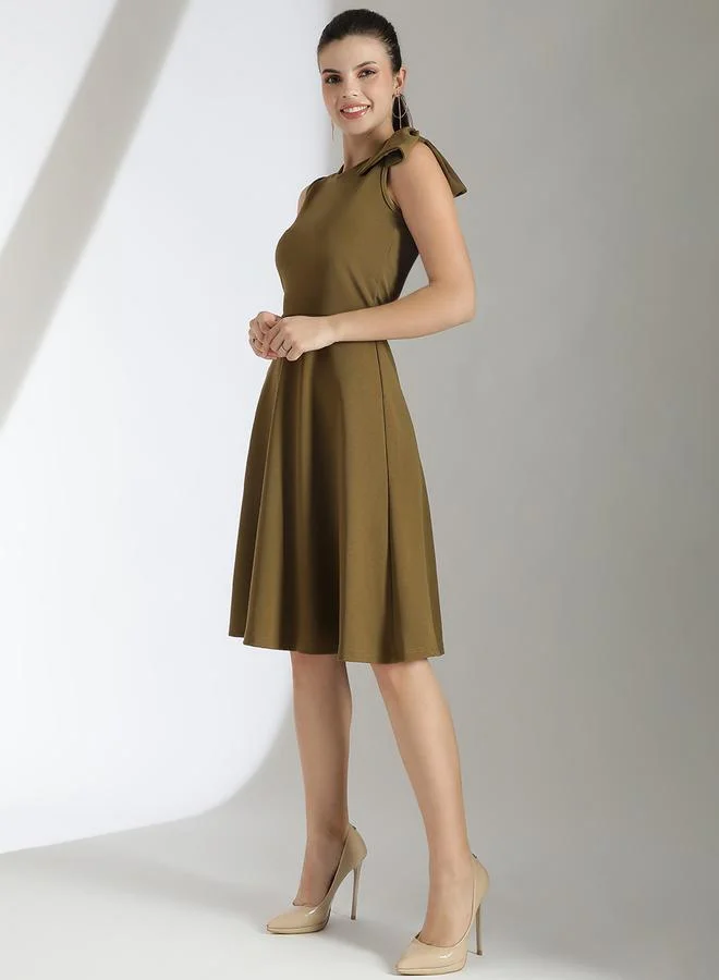 Kotty Kotty Solid Sleeveless Fit and Flare Knee Length Dress