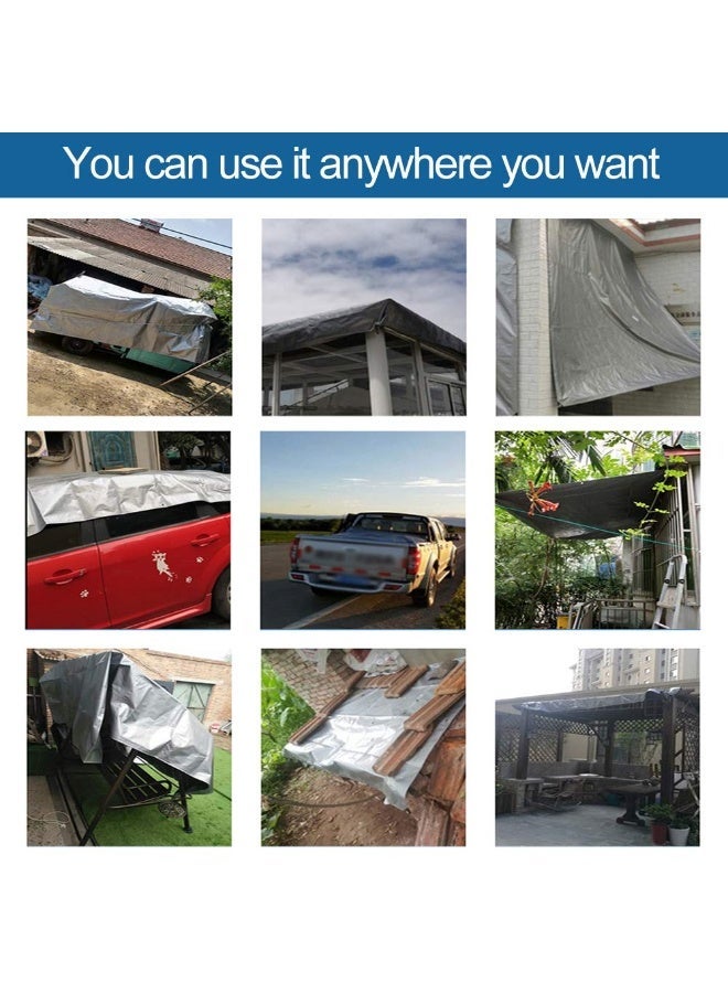 Tarp Cover Silver Waterproof tarp Heavy Duty Multi-Purpose Tarpaulin for Garden Car Furniture Canopy Tent (2.8m x 3.8m, Silver) - Image 5