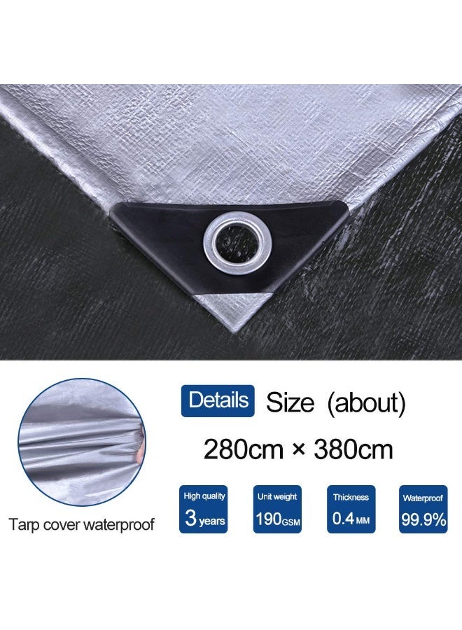 Tarp Cover Silver Waterproof tarp Heavy Duty Multi-Purpose Tarpaulin for Garden Car Furniture Canopy Tent (2.8m x 3.8m, Silver) - Image 2