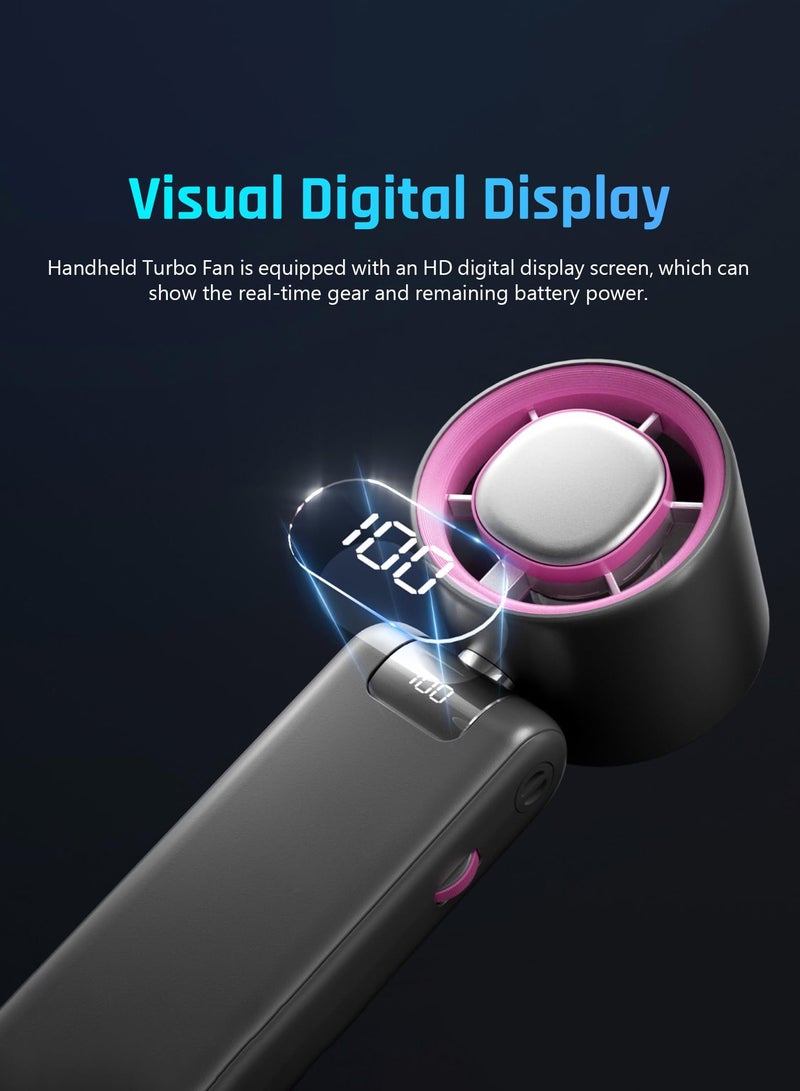 عربست مروحة توربو محمولة باليد، وضع تبريد بتقنية توربو هوائية قابلة للتعديل من 1 إلى 100 سرعة، مروحة جيب شخصية صغيرة تعمل بالبطارية 4000 مللي أمبير/ساعة مع شاشة رقمية، للسفر/الأنشطة الخارجية/المنزل/المكتب (رمادي) - Image 3