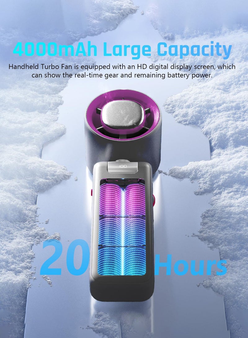 عربست مروحة توربو محمولة باليد، وضع تبريد بتقنية توربو هوائية قابلة للتعديل من 1 إلى 100 سرعة، مروحة جيب شخصية صغيرة تعمل بالبطارية 4000 مللي أمبير/ساعة مع شاشة رقمية، للسفر/الأنشطة الخارجية/المنزل/المكتب (رمادي) - Image 5