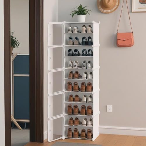 Zemic DIY Shoe Rack Plastic Shoe Rack for Home PP Plastic Shelves Household, Shoe Rack with Door Outdoor for Heels/Shoes for Entryway,Hallway,Bedroom Living Room (White, 10-Shelf-5-Door) - Image 1