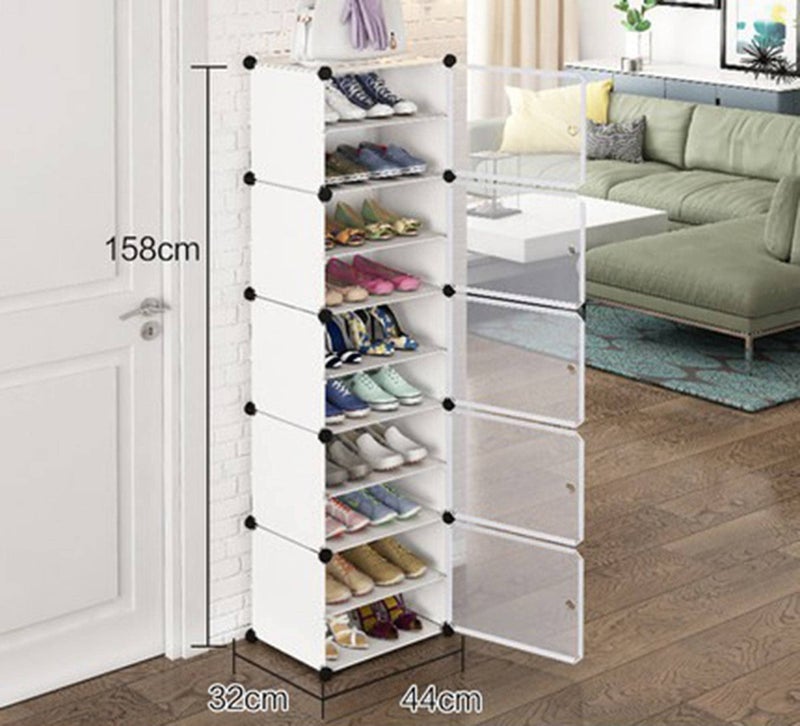 Zemic DIY Shoe Rack Plastic Shoe Rack for Home PP Plastic Shelves Household, Shoe Rack with Door Outdoor for Heels/Shoes for Entryway,Hallway,Bedroom Living Room (White, 10-Shelf-5-Door) - Image 2