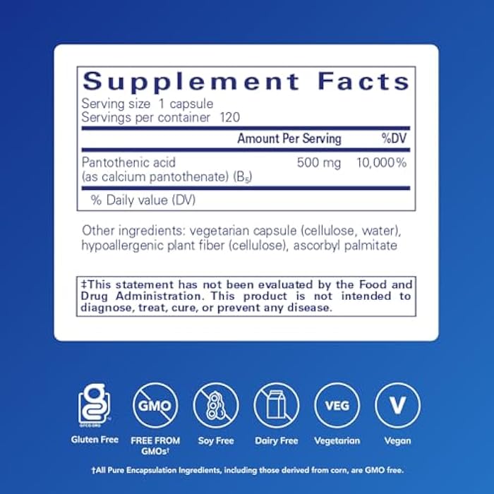 Pure Encapsulations Pantothenic Acid | Hypoallergenic Supplement Supports Cellular Energy Production, Adrenal and Cardiovascular Health | 120 Capsules - Image 2