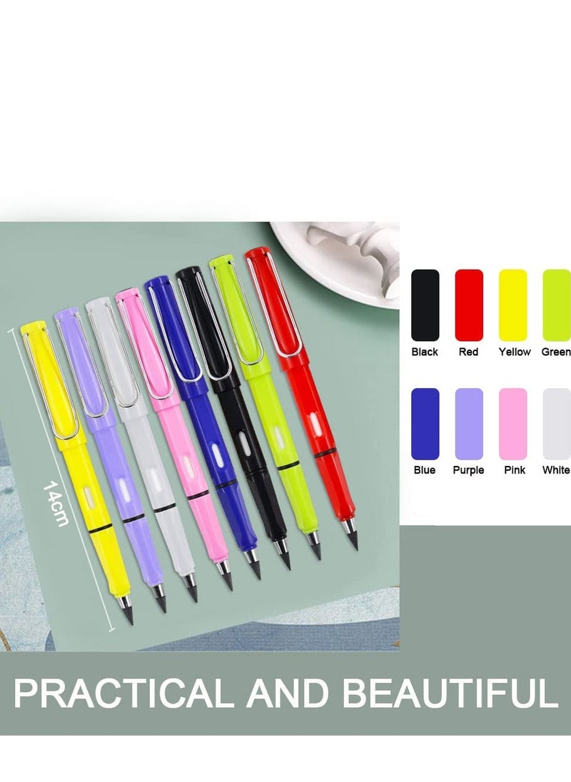 KASTWAVE 8 Pcs Inkless Pencils,Everlasting Pencil Unlimited Writing Eternal Pencil Write Smoothly Metal Inkless Pen with 8 Replaceable Graphite Nib & Eraser for Kids,Adults,Home,Office,School Supplies  - Image 3