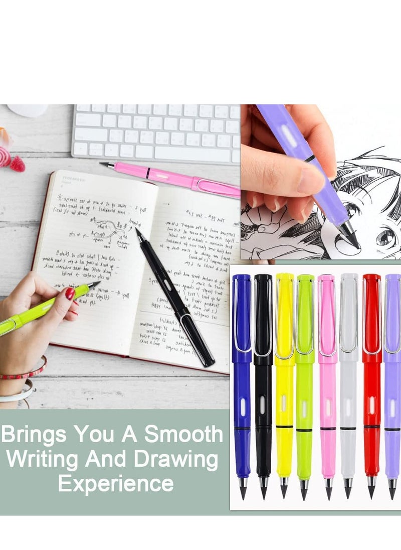 KASTWAVE 8 Pcs Inkless Pencils,Everlasting Pencil Unlimited Writing Eternal Pencil Write Smoothly Metal Inkless Pen with 8 Replaceable Graphite Nib & Eraser for Kids,Adults,Home,Office,School Supplies  - Image 2