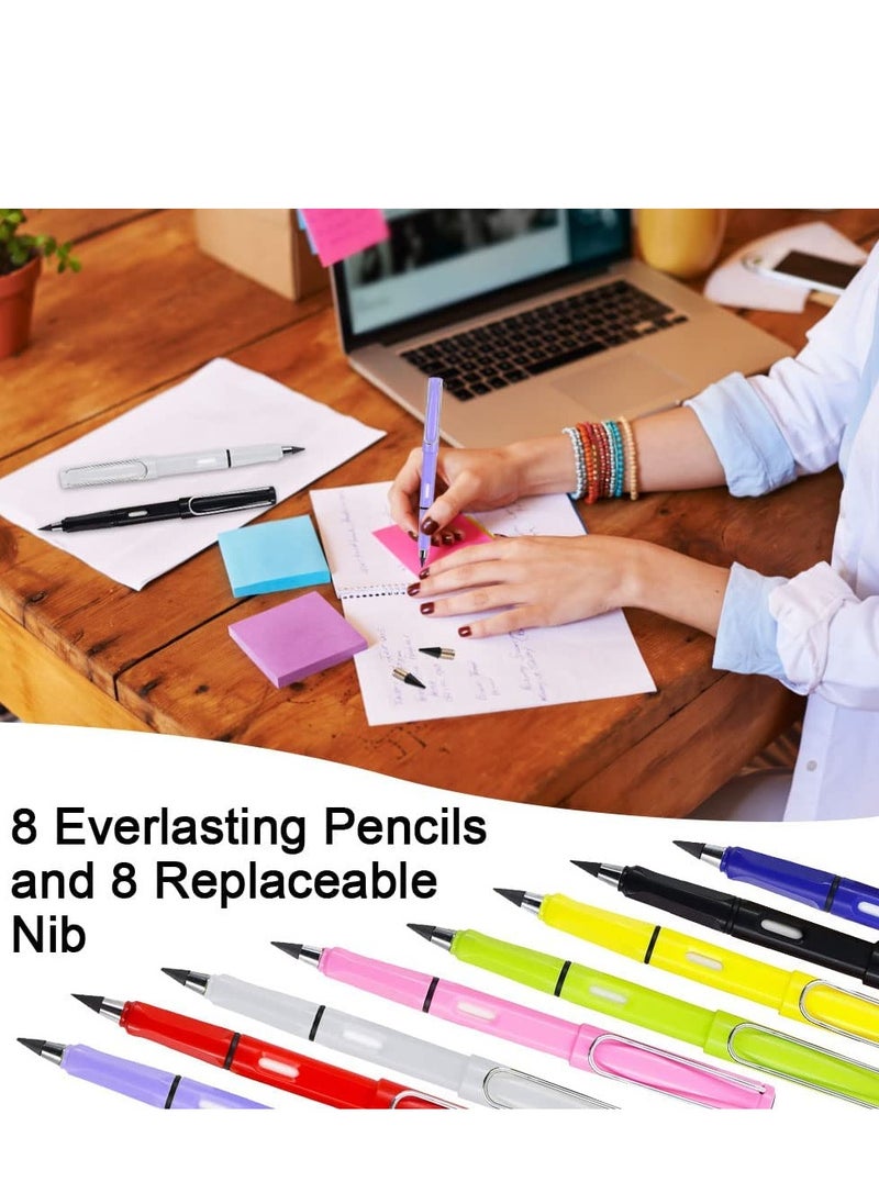 KASTWAVE 8 Pcs Inkless Pencils,Everlasting Pencil Unlimited Writing Eternal Pencil Write Smoothly Metal Inkless Pen with 8 Replaceable Graphite Nib & Eraser for Kids,Adults,Home,Office,School Supplies  - Image 5