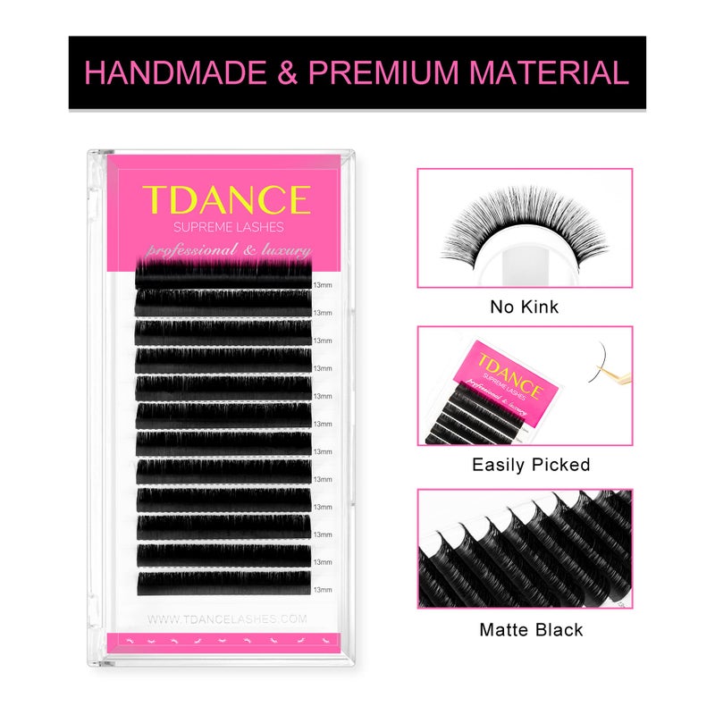 TDANCE Lash Extension Matte Black Eyelash Extension C CC D DD J B L Curl Volume & Classic Lash Extensions 0.03-0.18mm Thickness Professional Salon Use(0.18-C,8-15 mm) - Image 2
