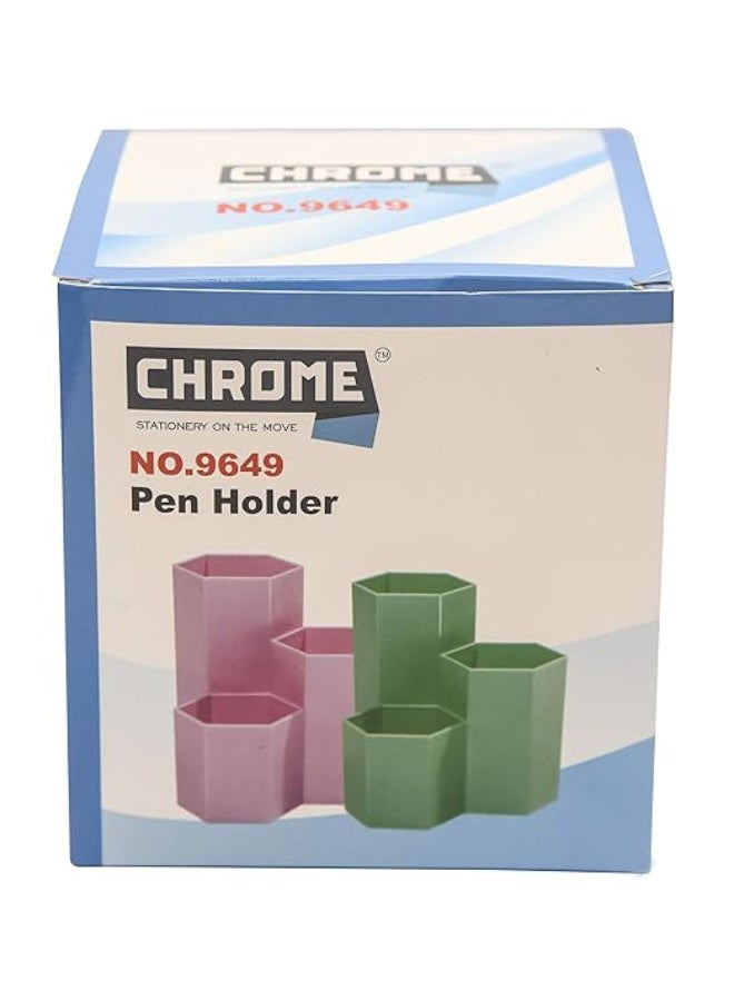 chrome حامل أقلام بلاستيكي بشكل سداسي مع 3 حجرات، لحامل أقلام، لمكتب العمل - Image 2