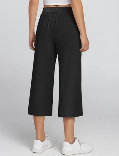 TARSE Women's Capris Plus Size Lightweight Summer Cropped Pants Casual Wide Leg Yoga Sweatpants with Pockets (Black,XXL) - Image 3