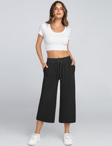 TARSE Women's Capris Plus Size Lightweight Summer Cropped Pants Casual Wide Leg Yoga Sweatpants with Pockets (Black,XXL) - Image 4