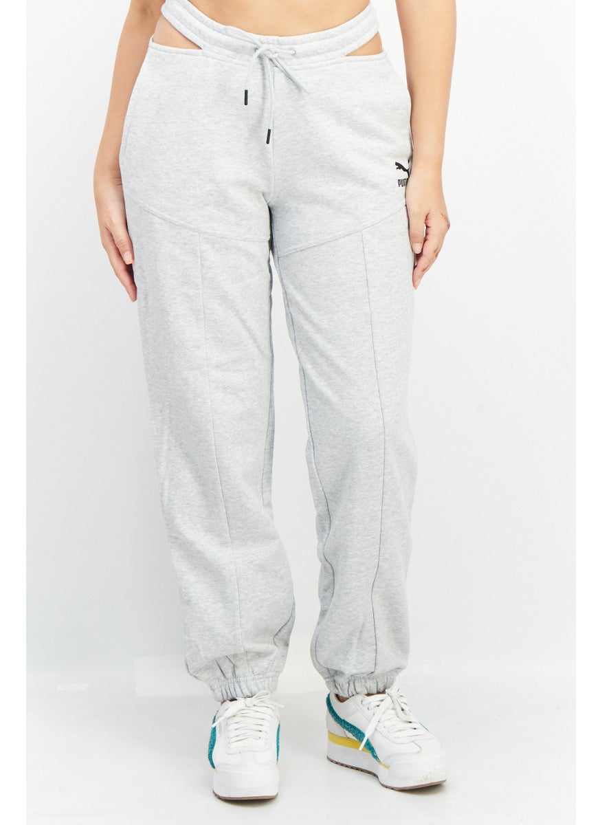 PUMA Women Relaxed Fit Drawstring Brand Logo Sweatpants, Light Grey Heather  - Image 1