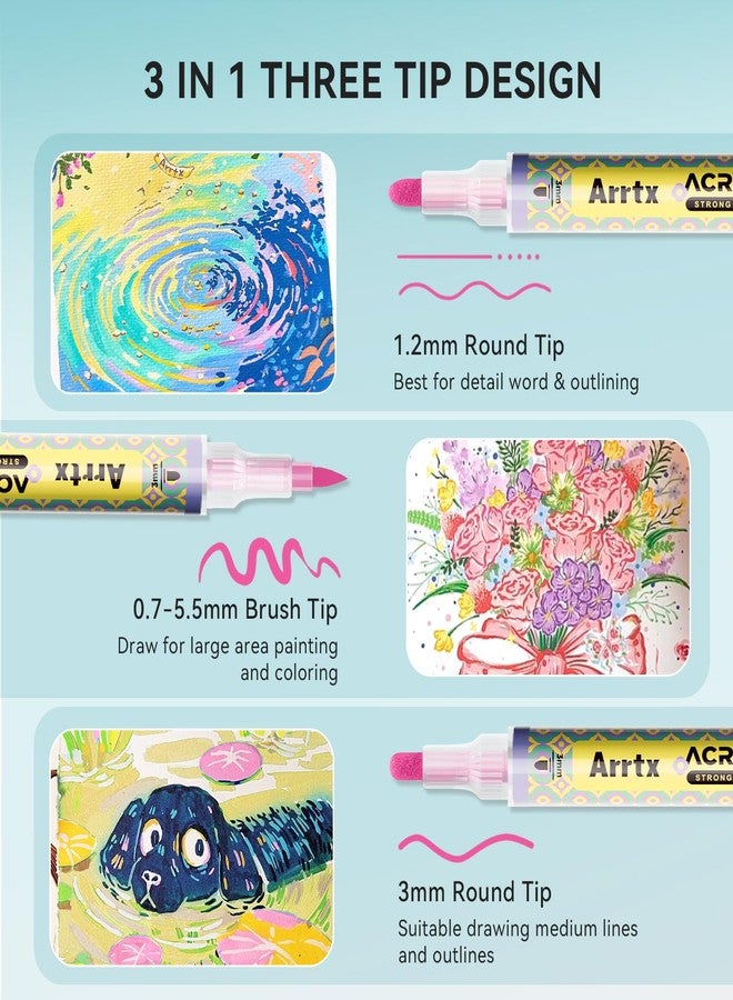 Arrtx 72 Colors Acrylic Paint Pens, 3mm Medium Tip Paint Markers Paint Pens, Non Toxic, Waterbased, Quick Drying for Artists Detailing, Rock Painting, Wood, Canvas, DIY Crafts Making Art Supplies - Image 2