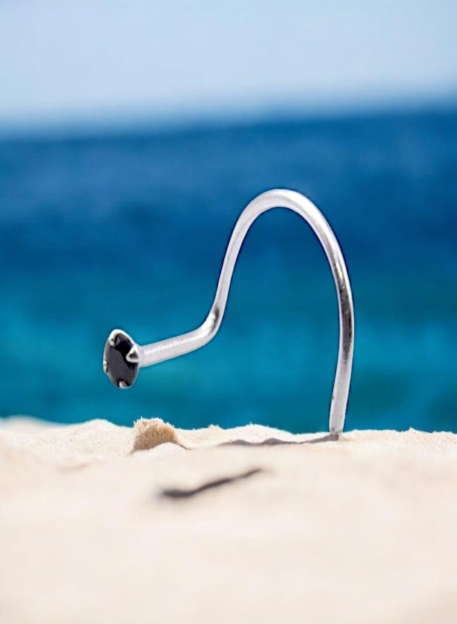 LBV 925 Sterling Silver CZ Rhodium Plated Black Stone Nose Pin Wire For Women and Girls - Image 2