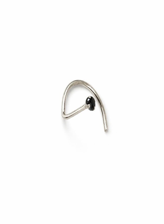 LBV 925 Sterling Silver CZ Rhodium Plated Black Stone Nose Pin Wire For Women and Girls - Image 1