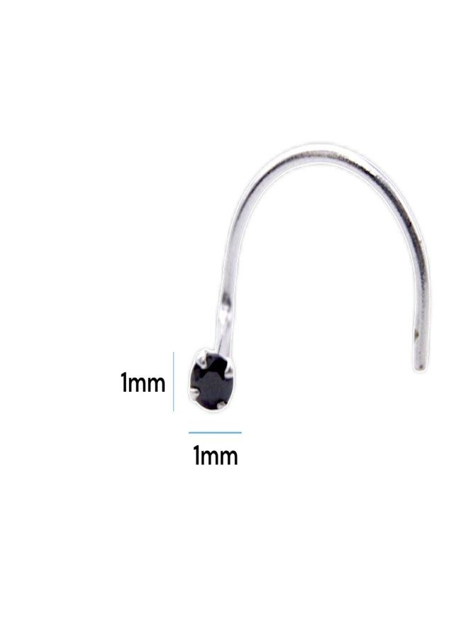 LBV 925 Sterling Silver CZ Rhodium Plated Black Stone Nose Pin Wire For Women and Girls - Image 3