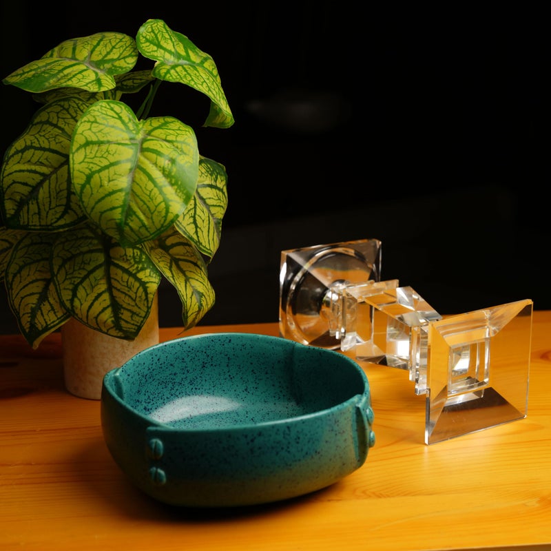 Caffeine Ceramic Handmade Green Contemporary Buttoned Serving Bowl 6.5 inch (Set of 1) - Image 1