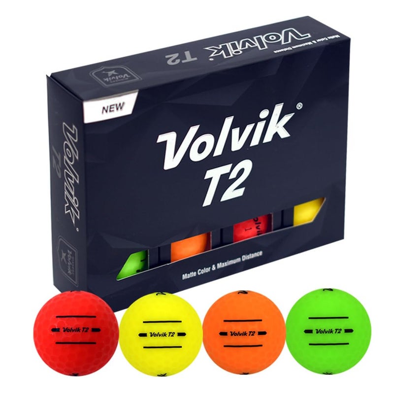 Volvik T2 Ionomer Polymer Low Side Spin Matte Finished Long Distance Balls 2-Pieces, 1 Dozen (Multicolor) - Image 1