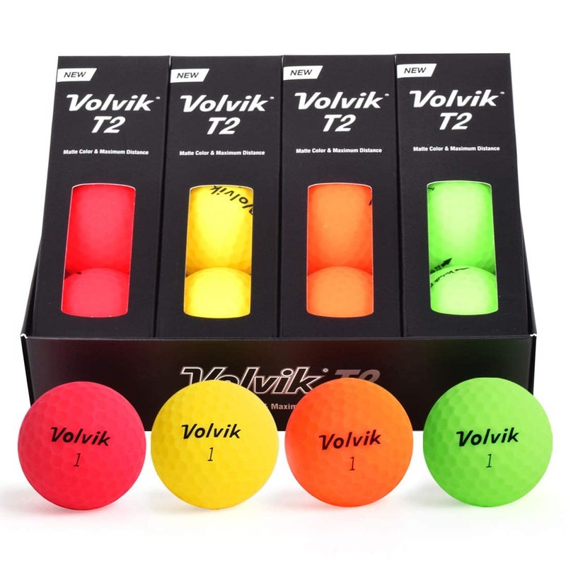 Volvik T2 Ionomer Polymer Low Side Spin Matte Finished Long Distance Balls 2-Pieces, 1 Dozen (Multicolor) - Image 2